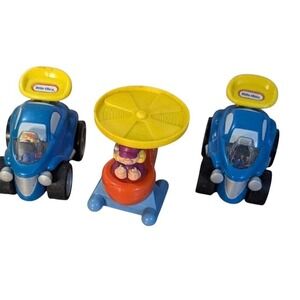 Little Tikes Blue & Yellow Toy Cars & Helicopter Set kids meal toys  3.5'